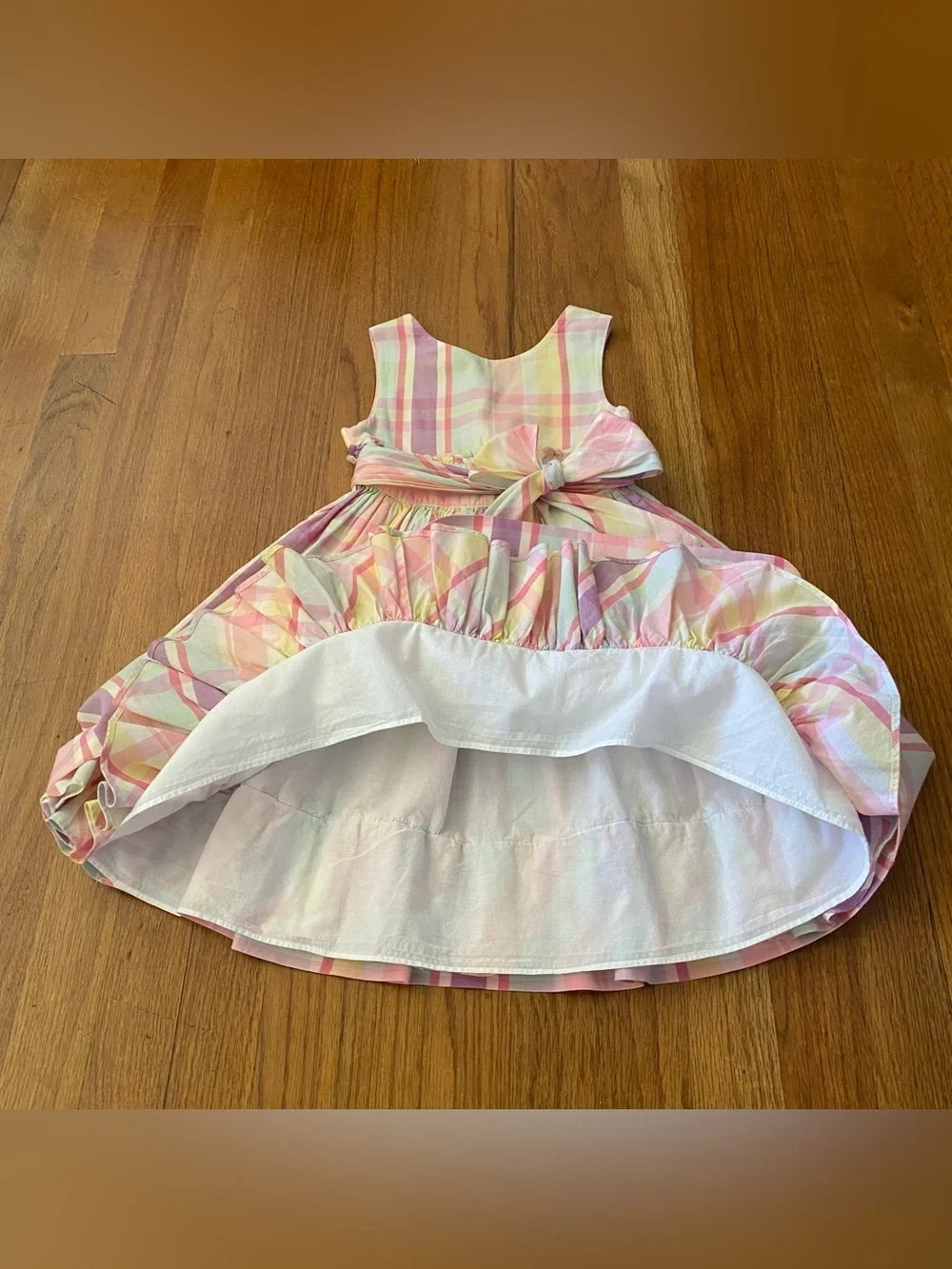 Ralph Lauren Pastel Plaid Bow-Waist Girls Dress
